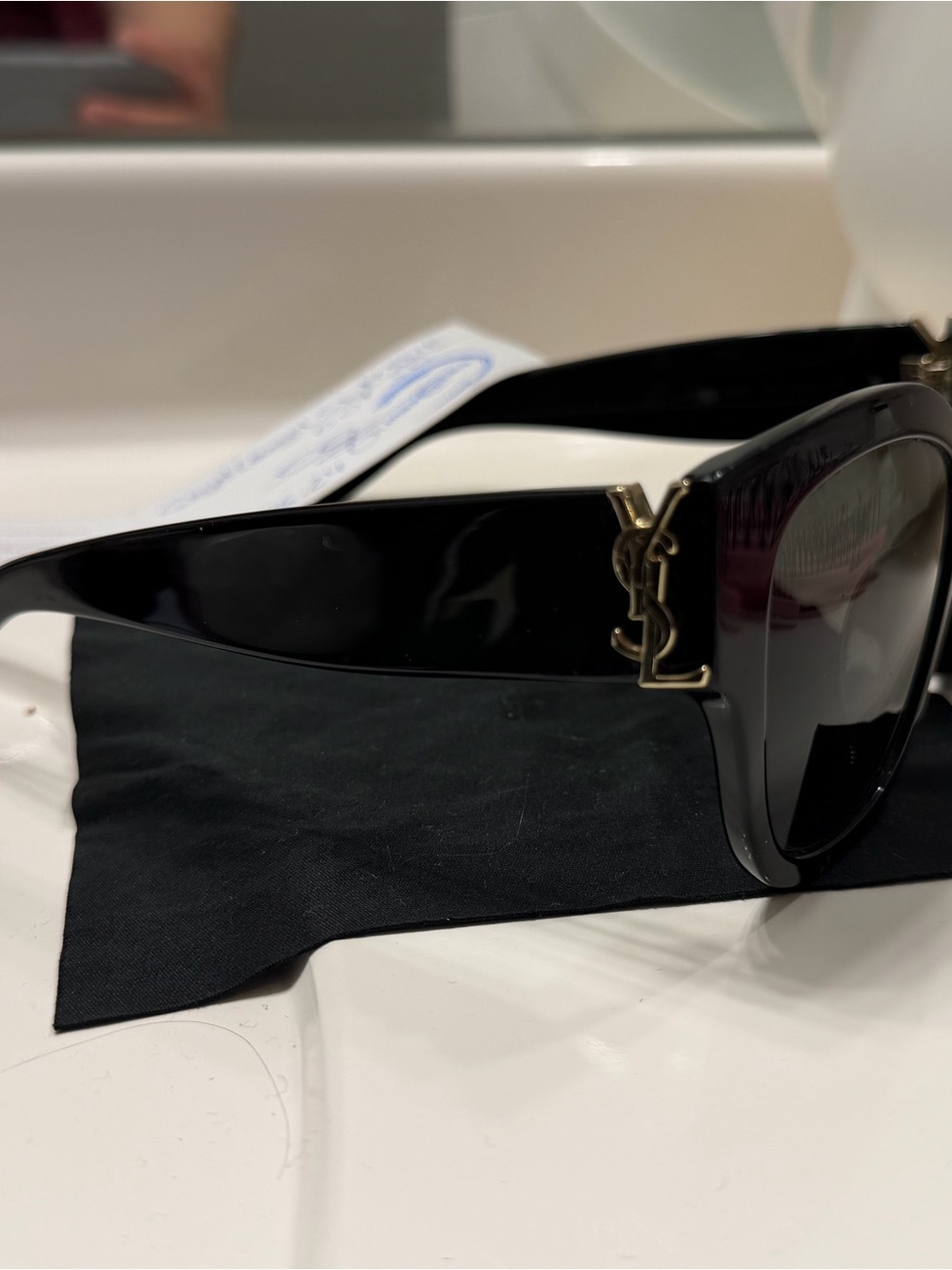 Saint Laurent Black Shield Sunglasses with Gold YSL Accent